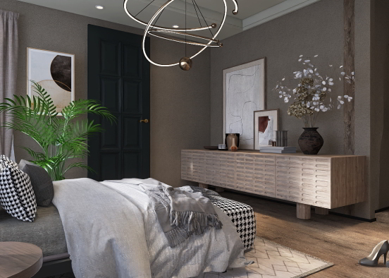 camera da letto in grigio Design Rendering