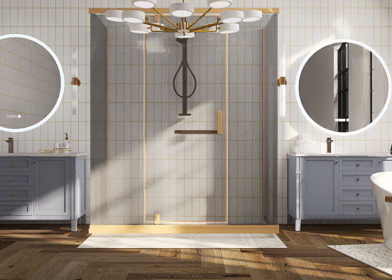 Gold and blue bathroom Design Rendering