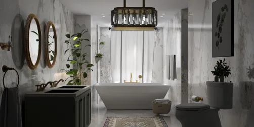Sage and white marble elegant bathroom 