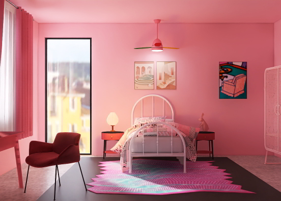 Modern children's pink bedroom Design Rendering