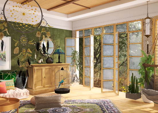 Modern bohemian interior Design Rendering