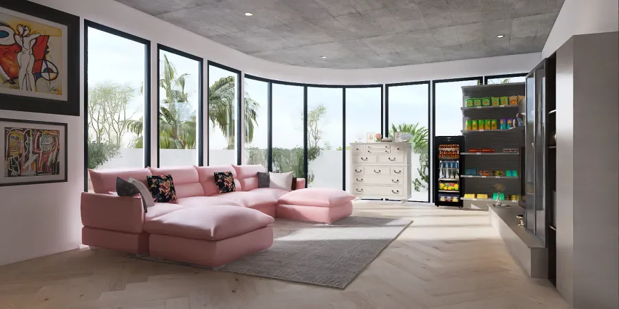 a living room with a couch, chairs, and a window 