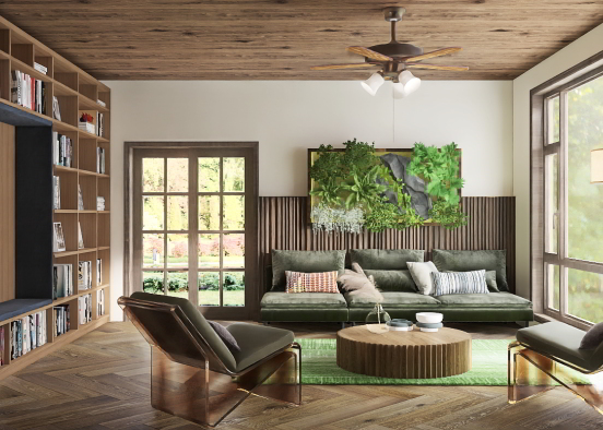 Olive and oriental living room🍃 Design Rendering