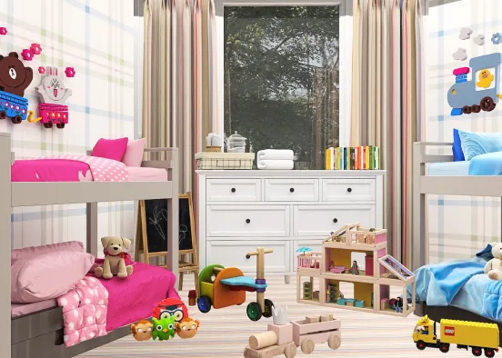 Bedroom Design for Rihanna. Four kids in one room Design Rendering