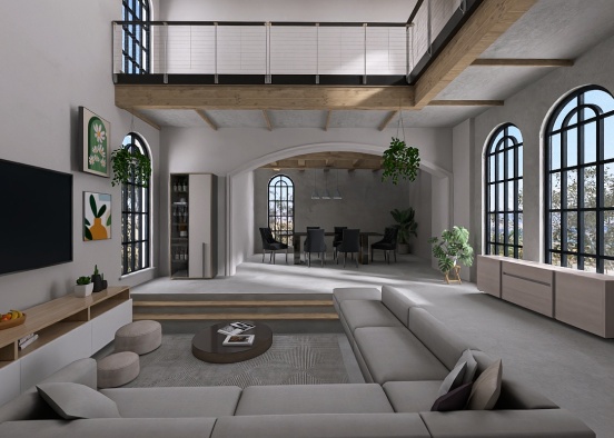 A lounge and dining room  Design Rendering
