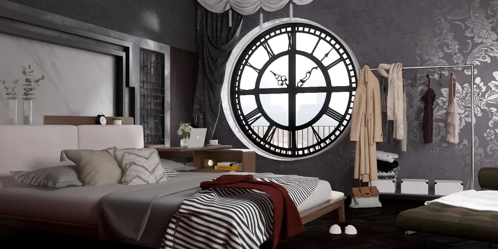 a large white clock sitting on a wall in a room 