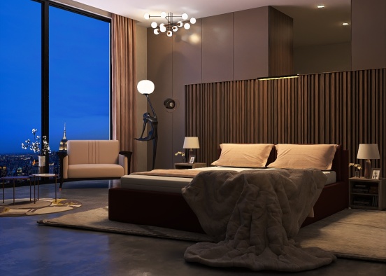 Luxury bedroom with a view of the city  Design Rendering
