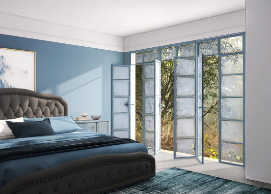 Blueish bedroom Design Rendering