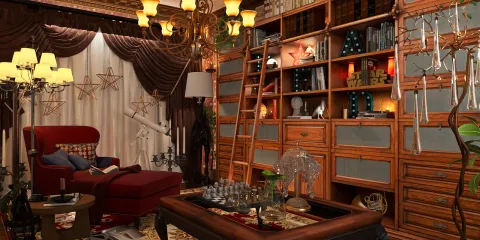 Cozy reading nook featuring a stylish armchair and wooden bookshelf, enhancing the warmth of the living space with a vintage decor style; utilizing Homestyler's real-time 3D rendering for furniture arrangement.