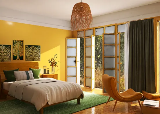 Exotic yellow-green hotel room Design Rendering