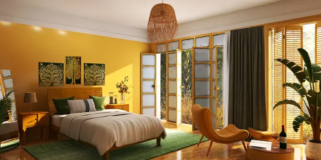 Exotic yellow-green hotel room