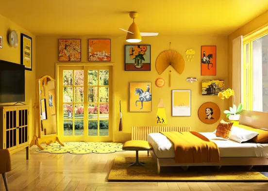 Yellow bedroom  Design Rendering