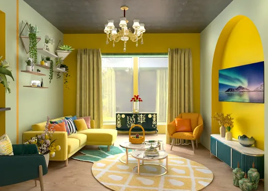 Yellow/Green Living Room  Design Rendering