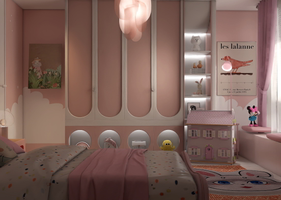 little.girl's sweet bedroom in pink Design Rendering