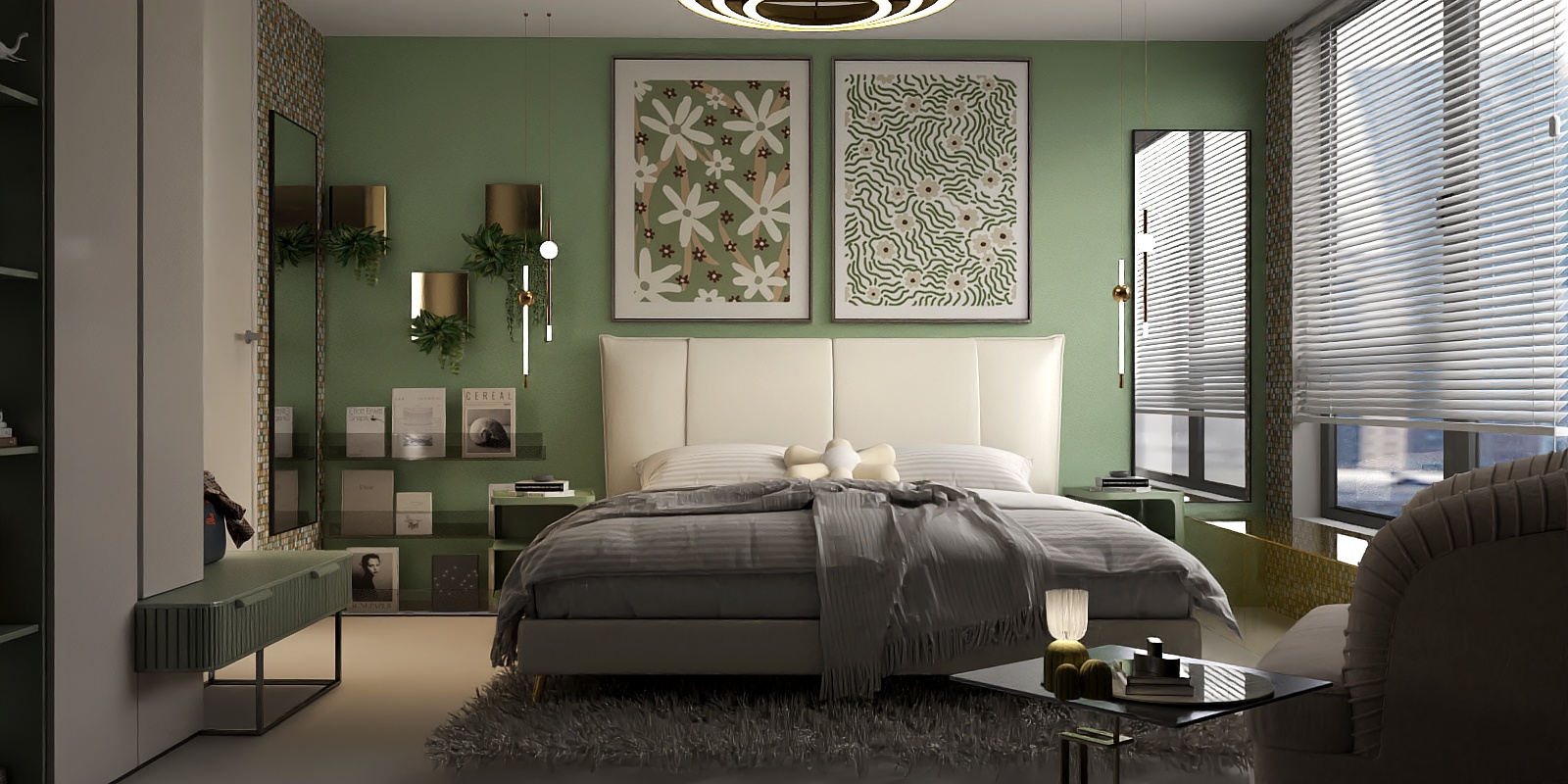 Green modern bedroom