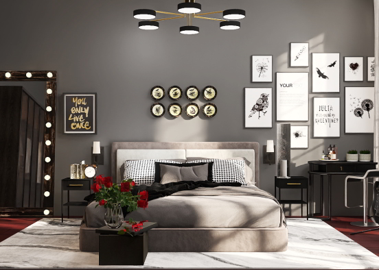 Bedroom in dark colors Design Rendering