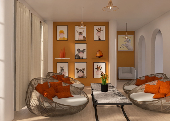 Orange Sitting Room Design Rendering