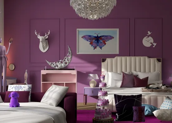 dark purple theme bedroom Design Rendering
