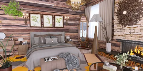 warm winter cabin bedroom 