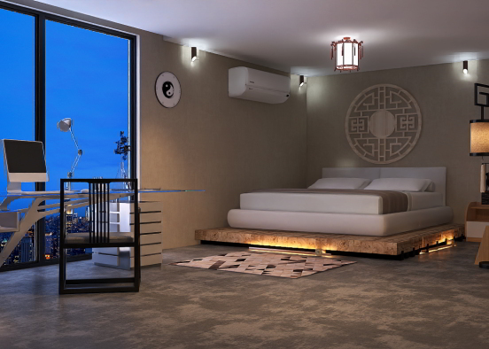 Asian Style Bedroom Design Rendering