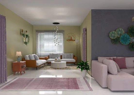 living room design with two seating area Design Rendering