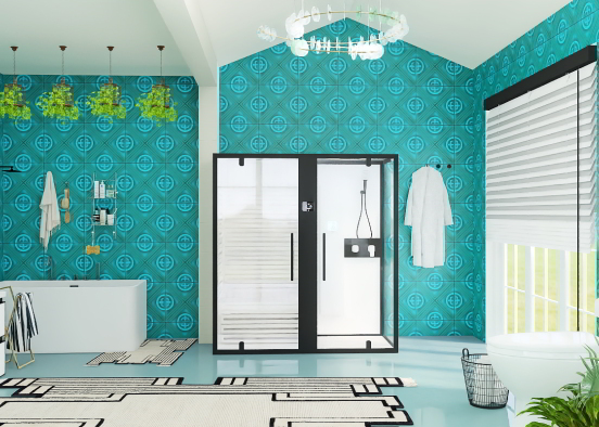 Blue retro bathroom 🚽 💙 Design Rendering