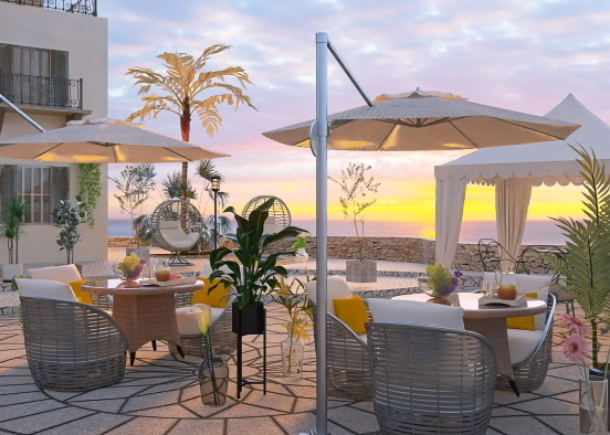 Summer cafe at the guest house. Romantic style. Design Rendering