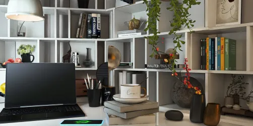Chaos: Corner Desk with Cubbyholes