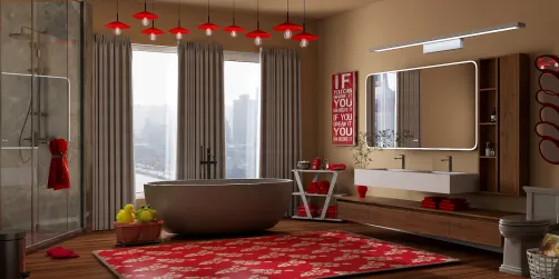Red, Brown, Gray Bathroom