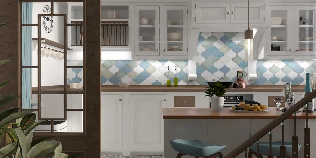 a kitchen with a sink, stove, and cabinets 