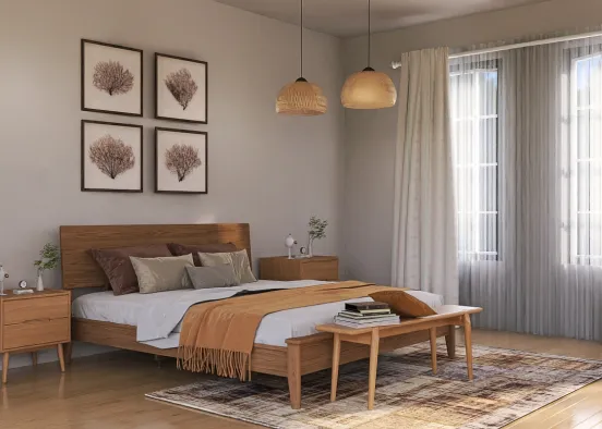 Bedroom with warm and neutral colours Design Rendering