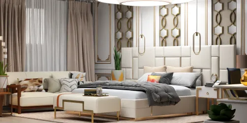 white and gold bedroom design 