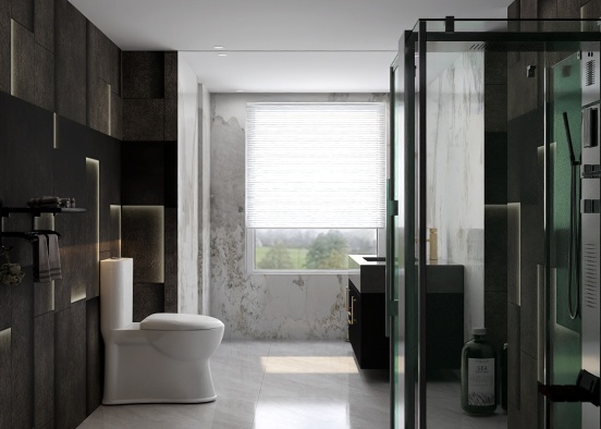 A Bathroom with Monochromatic Colours. Design Rendering