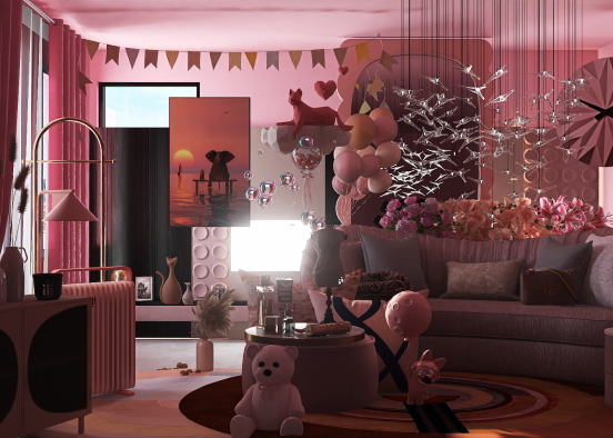 Crazy Pink Girl Living Room Design Rendering