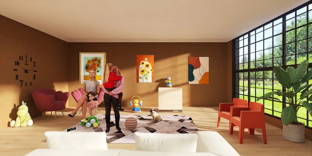 a woman and a child are playing in a living room 