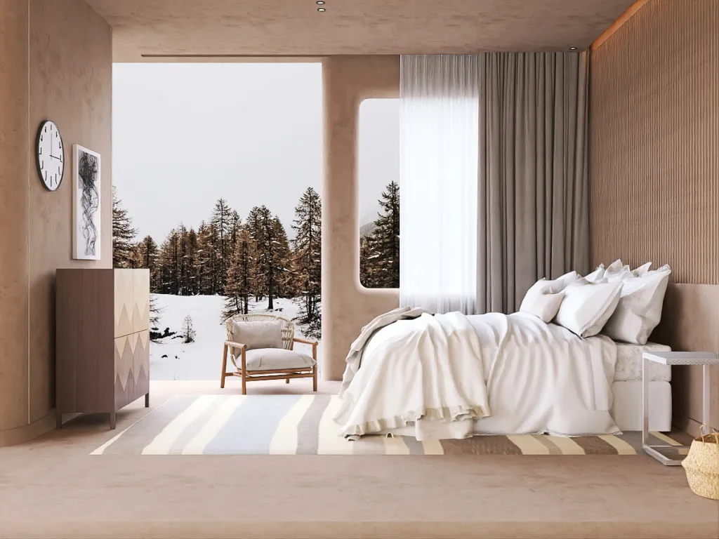 a bed room with a white bedspread and a white couch 