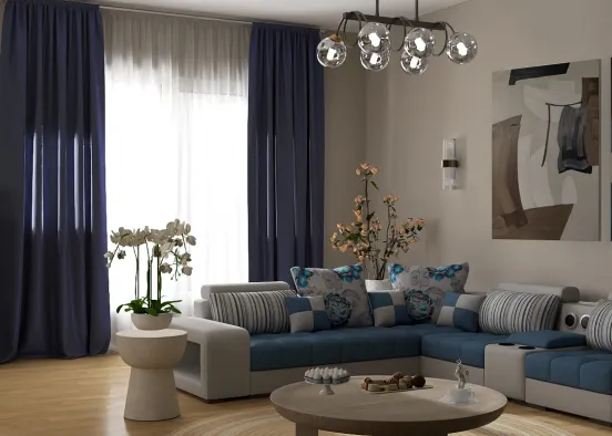Blue Luxury Living Room Design Rendering