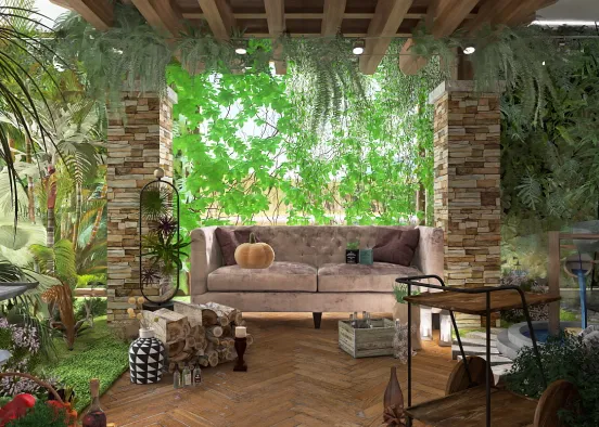 Floral Room with Lake and Tree  Design Rendering