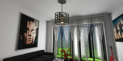 modern living room with a painting and plants, featuring a cozy sofa and stylish lighting, optimized for interior decor using Homestyler's real-time 3D rendering.