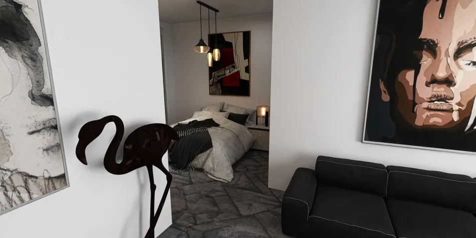 A stylish bedroom featuring a cozy bed and modern decor elements, showcasing a contemporary design style that emphasizes comfort and aesthetics. Utilizing Homestyler's real-time 3D rendering feature for an accurate preview.