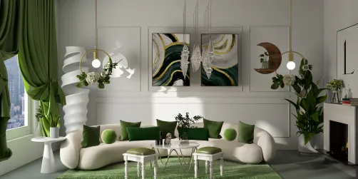 White and green living room🌿🤍