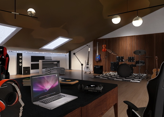 attic turned music studio space 🎵🎸🎧 Design Rendering