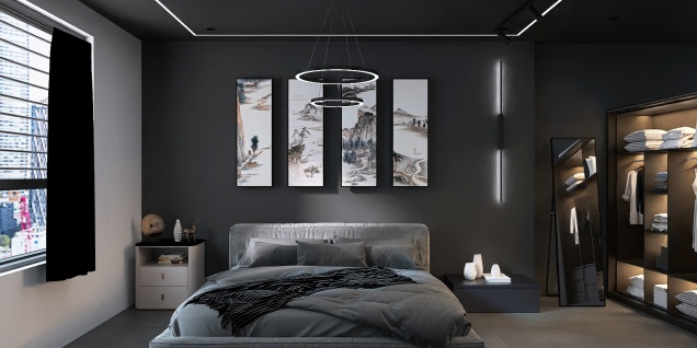 Black themed bedroom concept