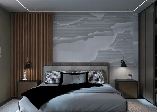 Modern Industrial Bachelorette Bedroom  Design Rendering