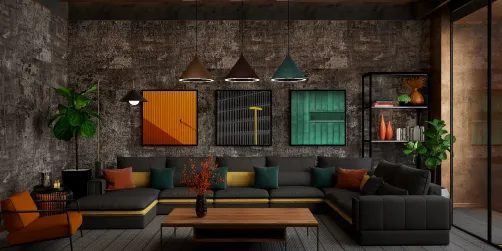 Black, Orange and Green Living Room