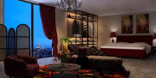 Red room with black cat