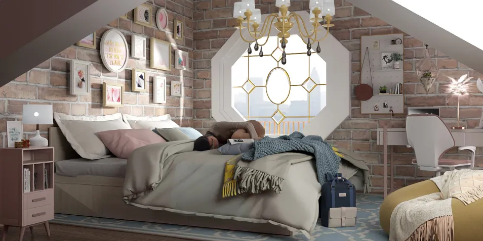 cozy bedroom design featuring a comfortable bed with layered bedding, enhancing with a vintage style, showcasing a warm atmosphere. Includes Homestyler's real-time 3D rendering feature to preview design.