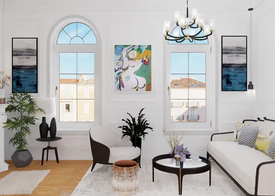 Klassisches Wohnzimmer mit schwarzen Elemente  Design Rendering