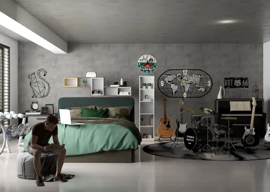 room of a boy teenager who loves music Design Rendering