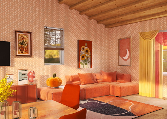 Living room in new wooden cabin. Design Rendering